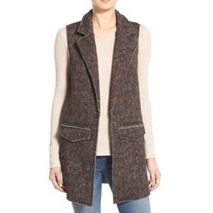 Mimi Chica Brown Herringbone Fleece Vest Open Front Sleeveless Cardigan Size Med